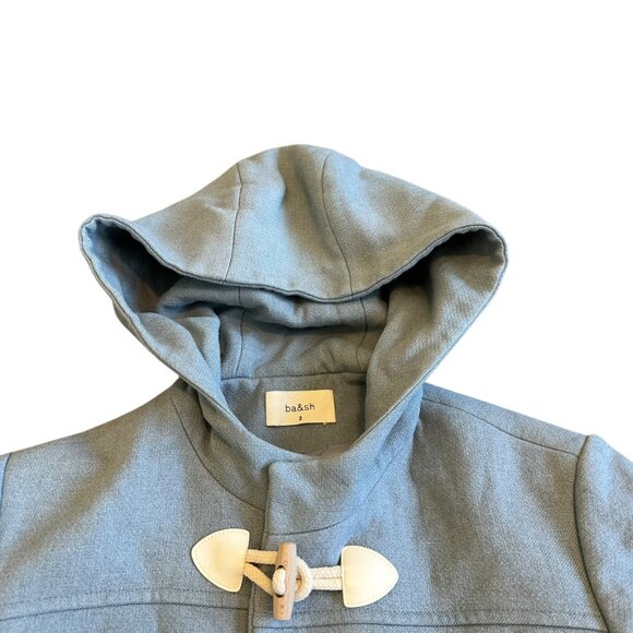 ba&sh Cotton Wool Blend Toggle Coat Jacket Waist-Length Blue Hooded Size 8 Women - Picture 2 of 12